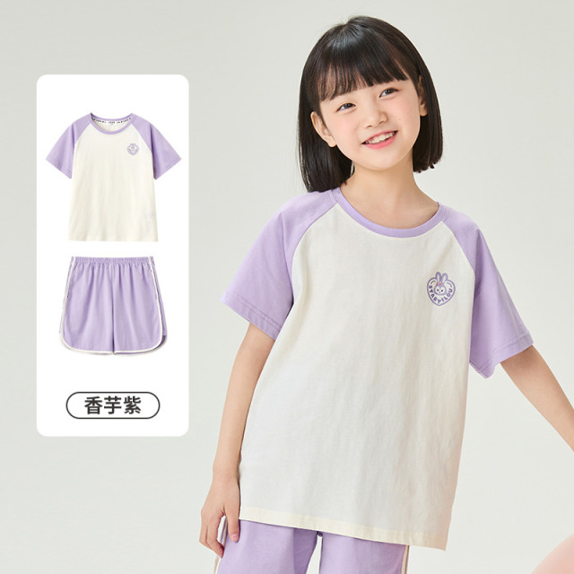 11959479.芬腾千线艺女童家居服睡衣纯棉夏季短袖短裤薄款透气女童中大童家居服套装