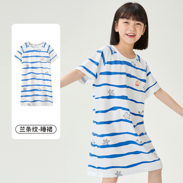11960321.芬腾千线艺女童连衣裙棉春夏季新款短袖儿童睡裙女孩家居服连衣裙