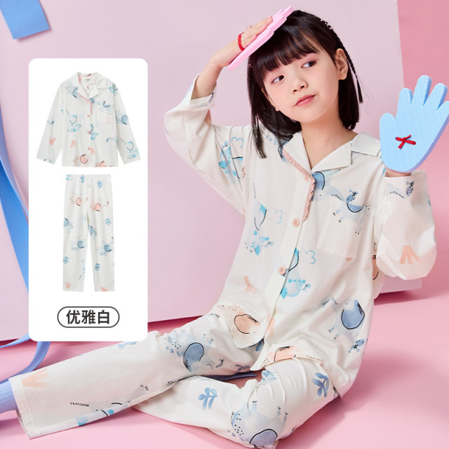 12830383.芬腾千线艺儿童睡衣女童春秋季棉长袖长裤开衫中大童女孩家居服套装