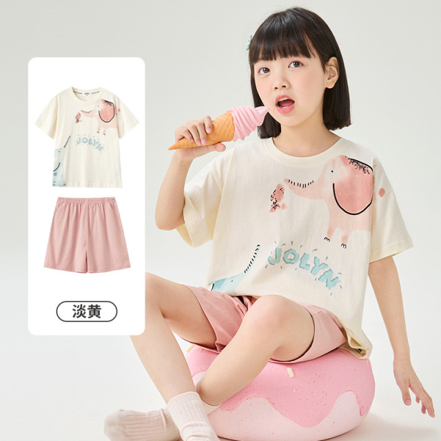 11960188.芬腾千线艺儿童睡衣棉夏季新款短袖短裤卡通中大童女童家居服套装