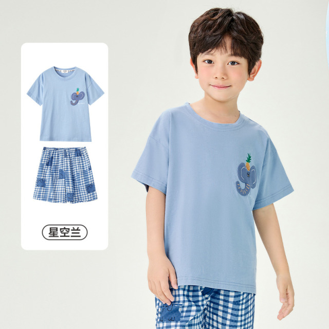 11960464.芬腾千线艺男童睡衣家居服套装夏季新款短袖短裤套头棉儿童家居服套装