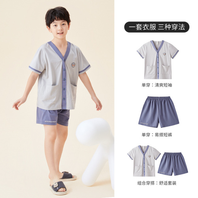 11978823.芬腾千线艺儿童睡衣男童薄款短袖短裤夏季凉感棉男孩中大童家居服套装