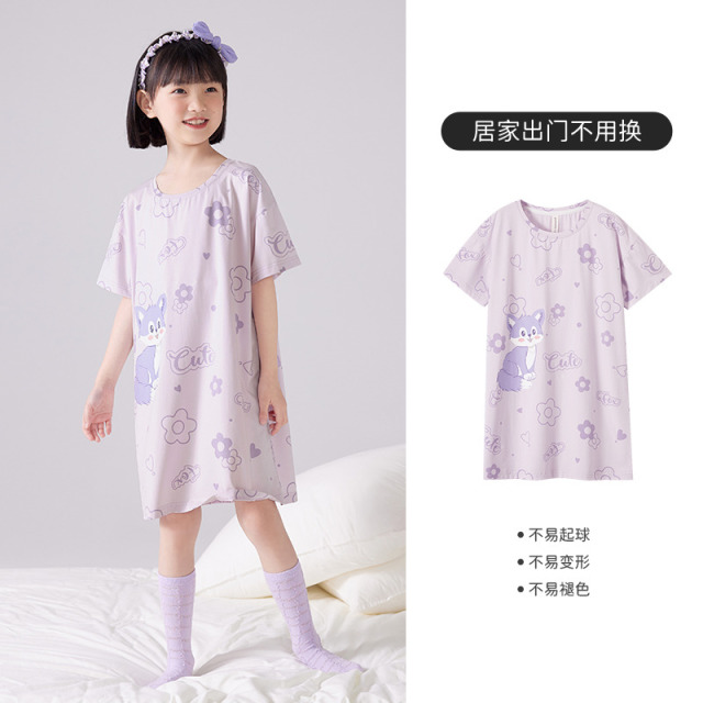 11977775.芬腾千线艺睡衣女童夏季可爱纯棉裙子舒适可外穿睡裙连衣裙