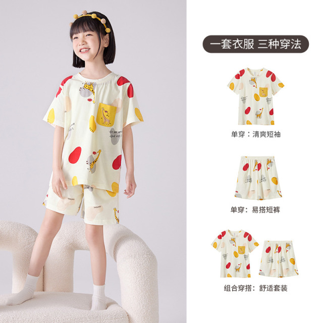 12096465.芬腾千线艺睡衣女童夏季薄短袖儿童睡衣家居服套装