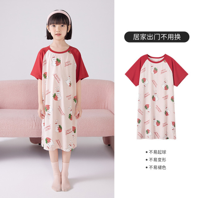 12096293.芬腾千线艺女童睡裙轻薄透气裙子短袖睡裙儿童睡衣连衣裙家居服