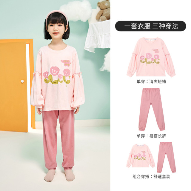 12096733.芬腾千线艺【趣味纯棉套装】女童舒适可爱儿童睡衣家居服套装可外穿