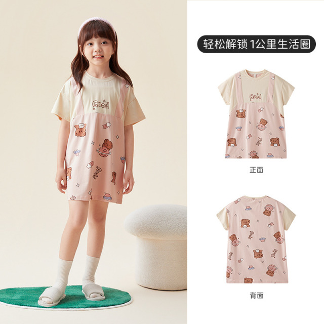12096887.芬腾千线艺假两件女童睡裙新款卡通可爱连体裙子夏季睡衣女孩大童家居裙
