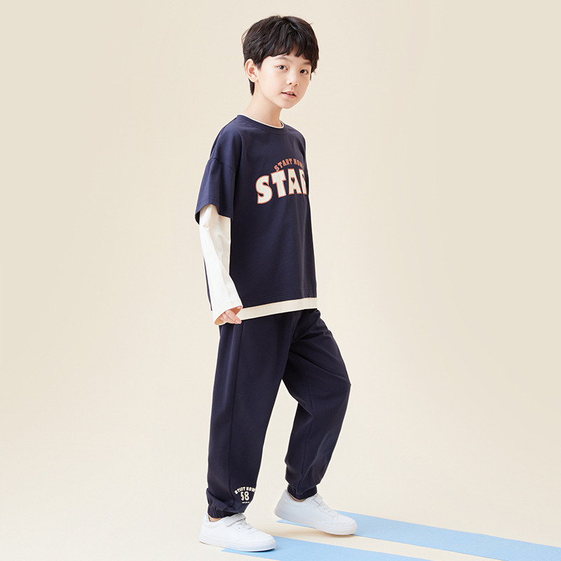 12830365.芬腾千线艺儿童睡衣男童纯棉长袖春季新款男孩中大童全棉家居服套装
