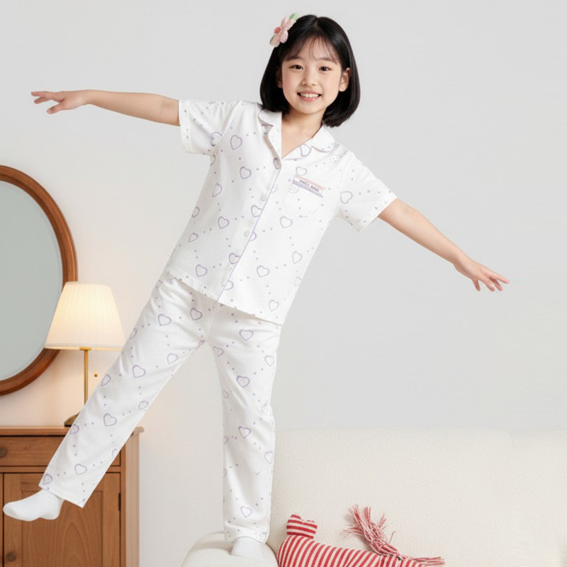 11885541.芬腾千线艺【小熊部落冰丝清爽空调服套装】少女睡衣短袖女童家居服儿童睡衣