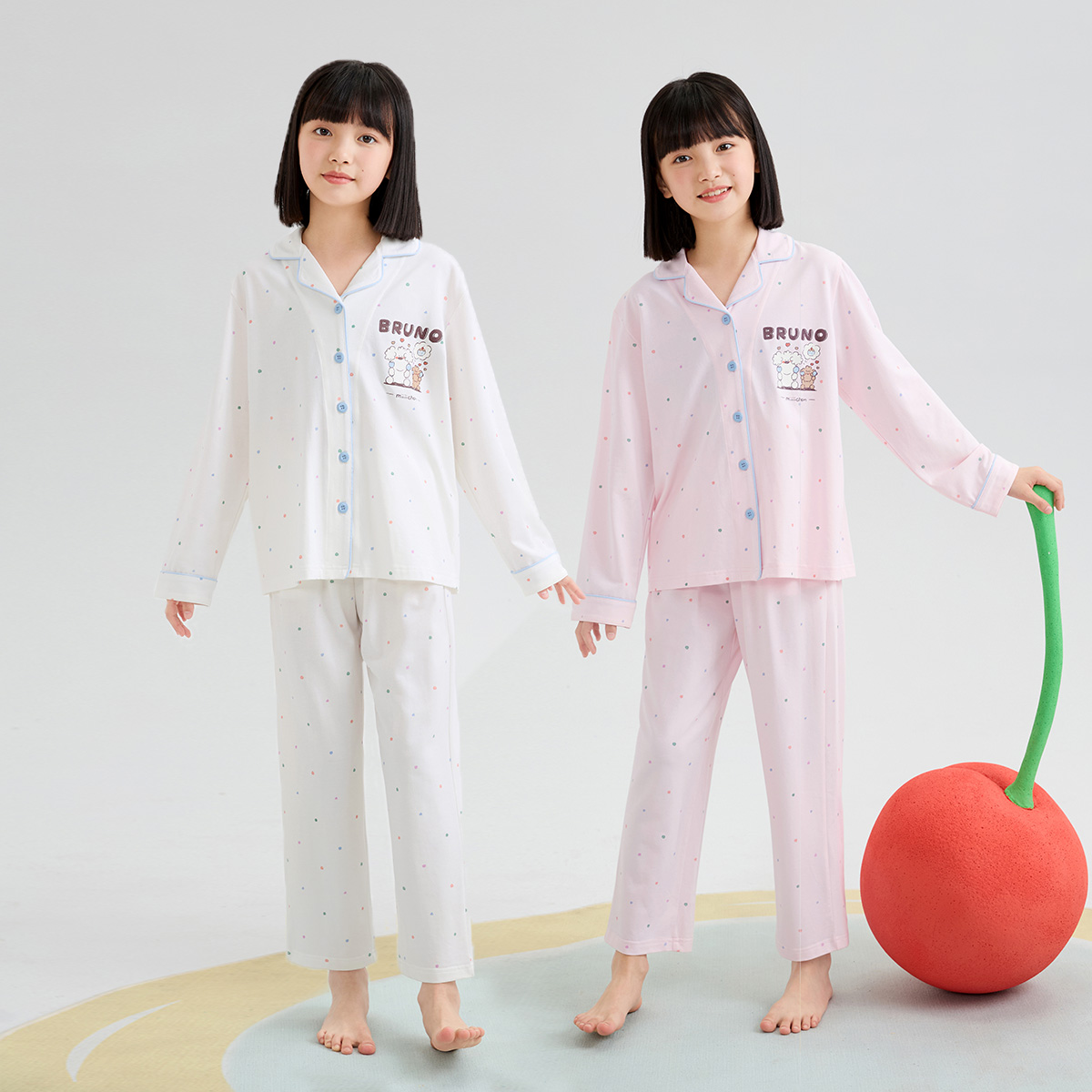 13175830.【防螨7A抑菌+IP联名】少女睡衣清爽小云朵春秋女童开衫翻领儿童家居服套装