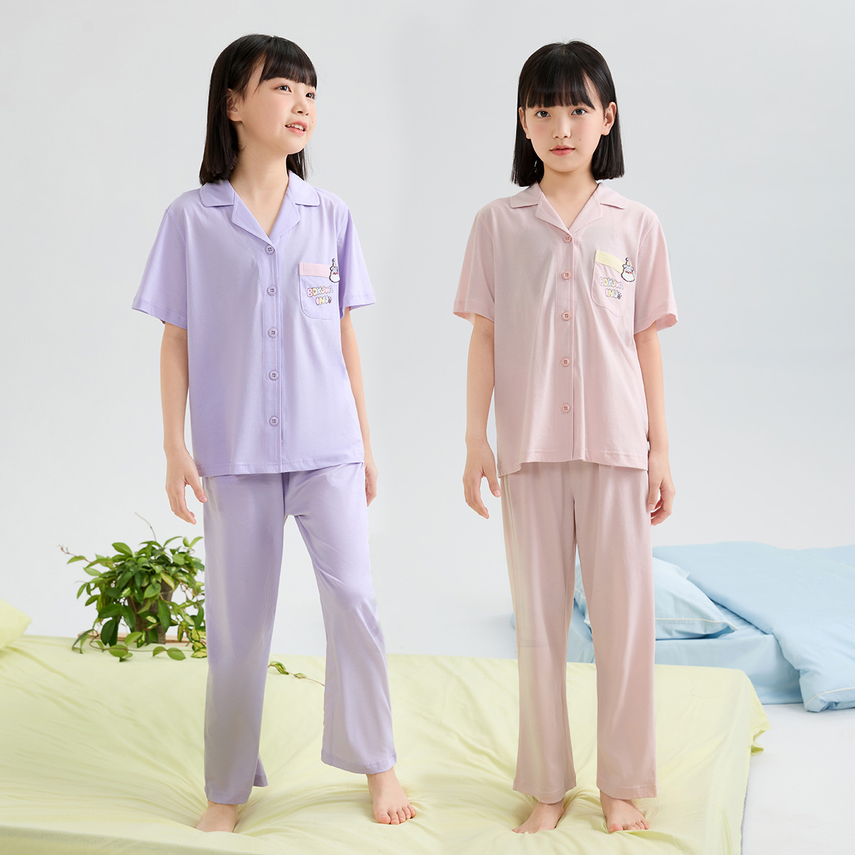 13397116.芬腾千线艺【IP联名】儿童睡衣夏季新疆爽棉短袖长裤女童家居服套装