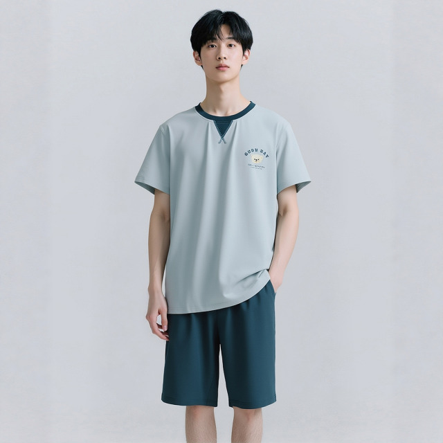 13619848.芬腾千线艺睡衣男式家居服夏季棉莫短袖短裤青少年睡衣家居服套装男童