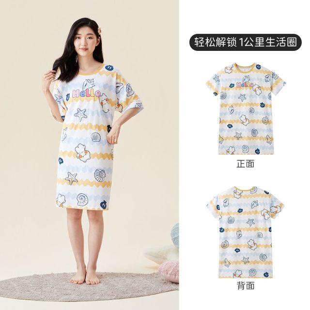 13619700.芬腾千线艺睡衣女睡裙纯棉短袖连衣裙女士夏季短裙家居服女童