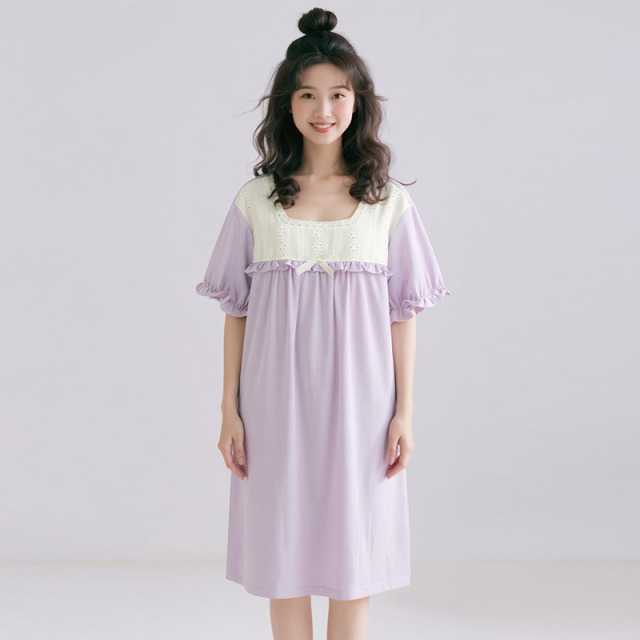 13620110.芬腾千线艺女童睡衣女连衣裙夏季纯棉睡衣短袖睡裙女士甜美花边亲子款女童