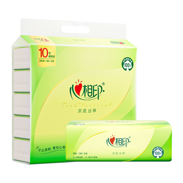 12281433.心相印纸巾茶语丝享三层手帕纸28张10包/30包便携耐用