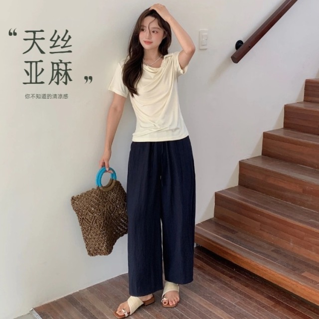13731251.【希俪衣都夏季爆款推荐 真天丝亚麻宽松豌豆裤 丝滑凉感 轻薄上身零负担 】内力全包边!显腿直!显腿细!显腿长!
