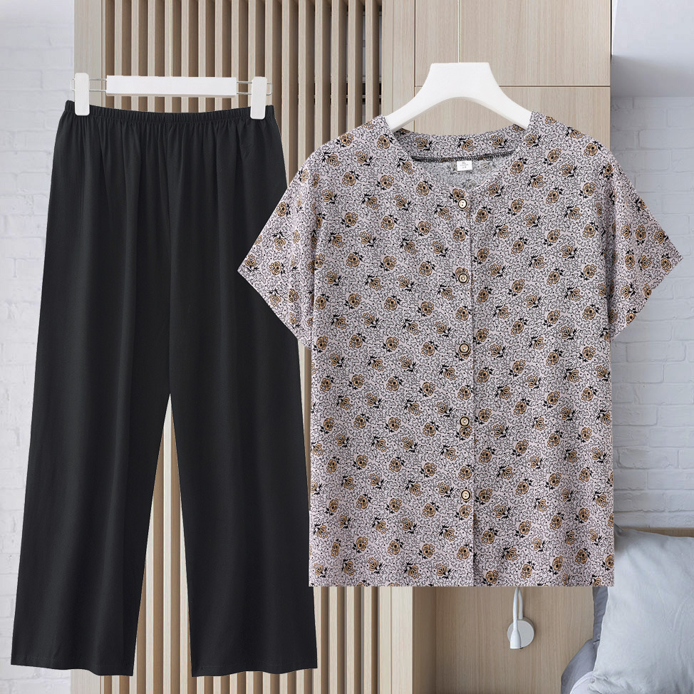 9109357.线缃缘妈妈装中老年人女夏装妈妈夏季套装衣服50岁大码奶奶休闲两件套