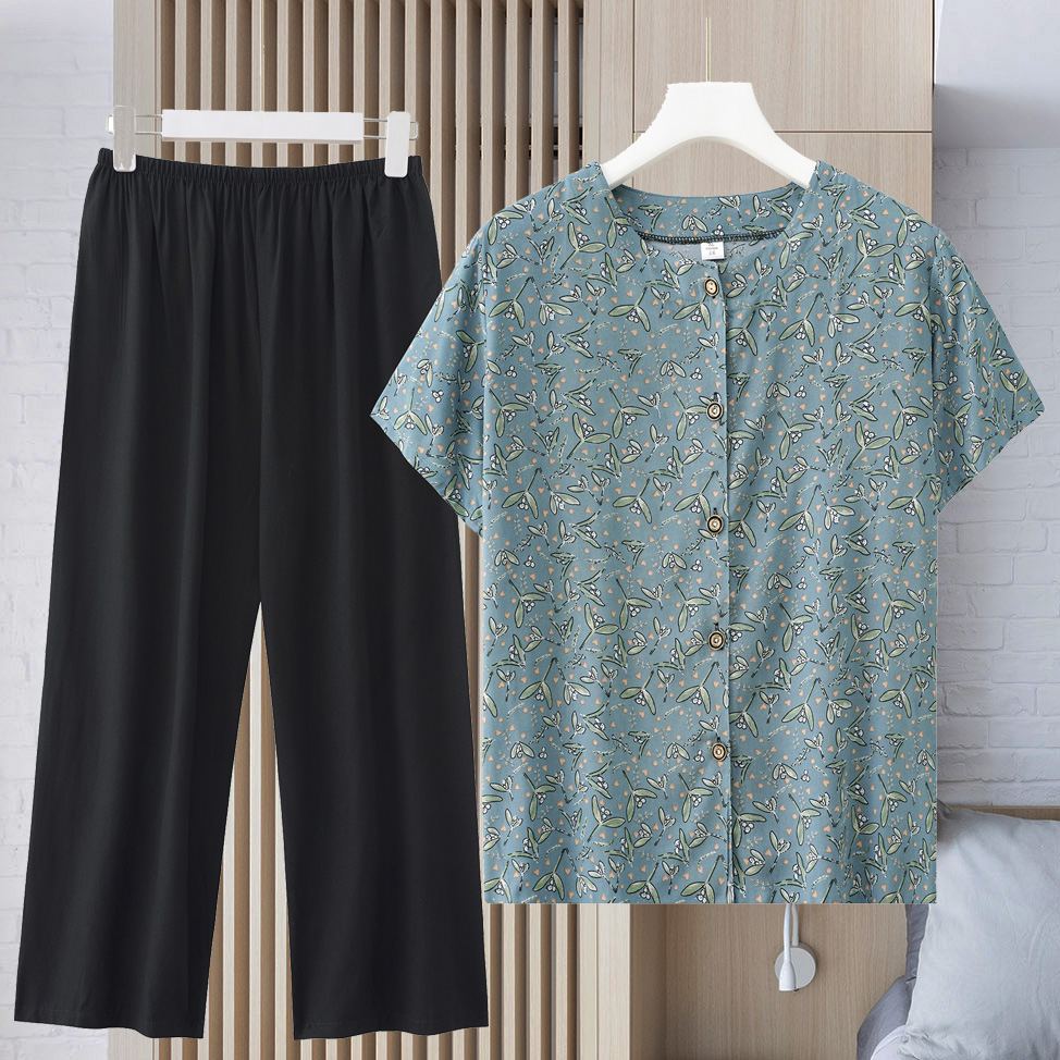 9109360.线缃缘中年妈妈装女夏装妈妈夏季套装衣服50岁大码奶奶休闲两件套