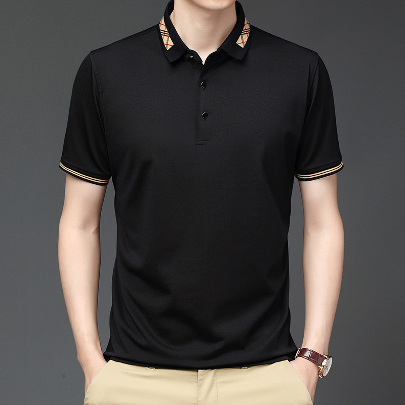 9109904.雄狮POLO衫男士短袖t恤中年爸爸装冰丝商务休闲夏装薄款上衣翻领