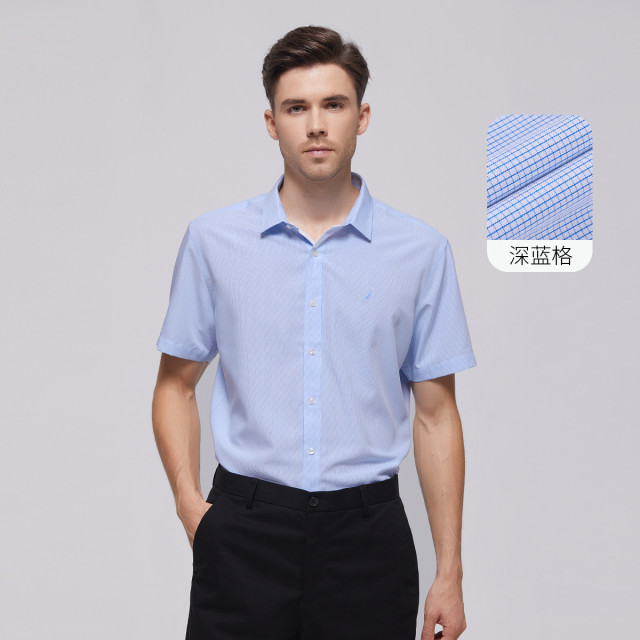 9130129.Nautica Tailored春夏男士格子衫短袖商务正装衬衫衬衣