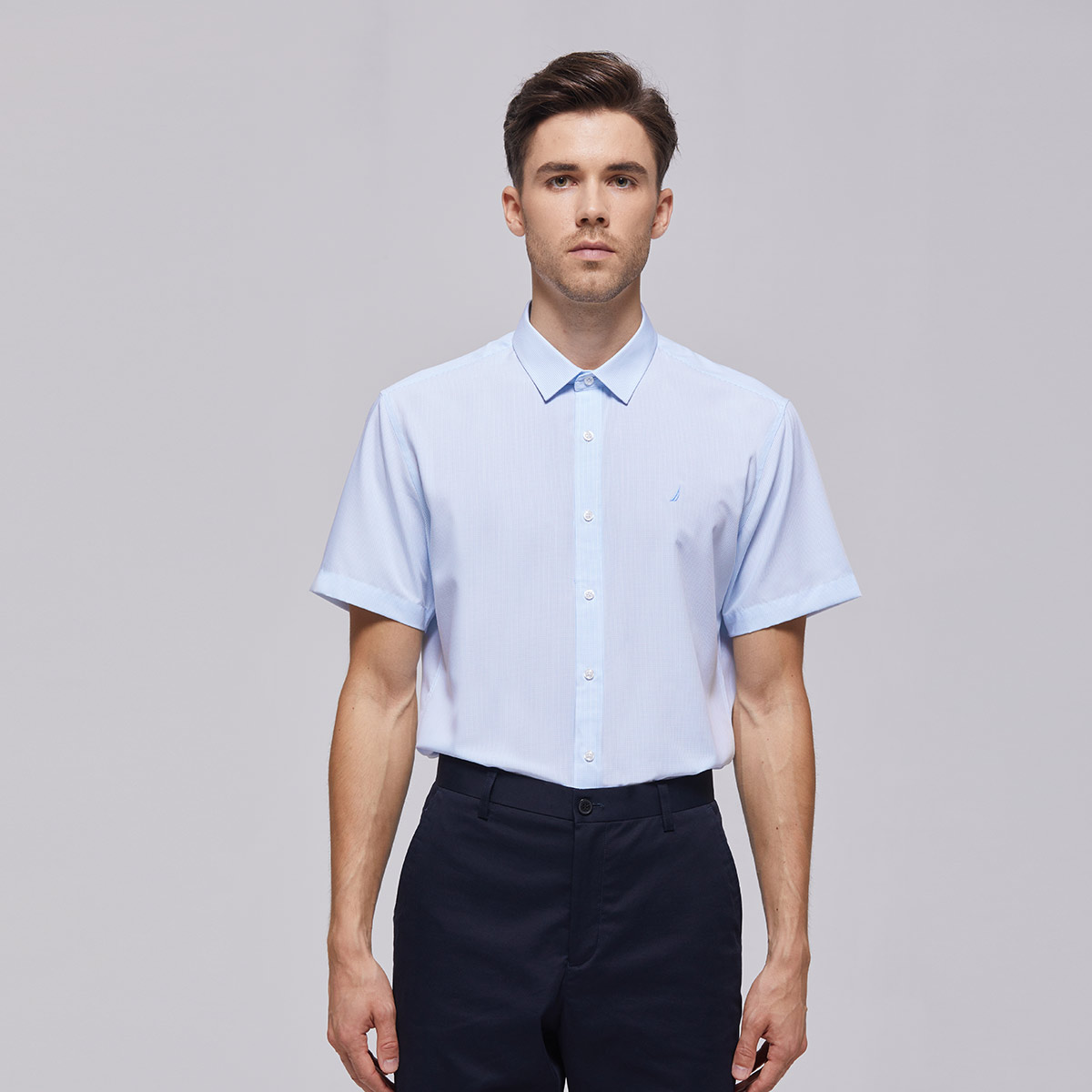 9130129.Nautica Tailored春夏男士格子衫短袖商务正装衬衫衬衣