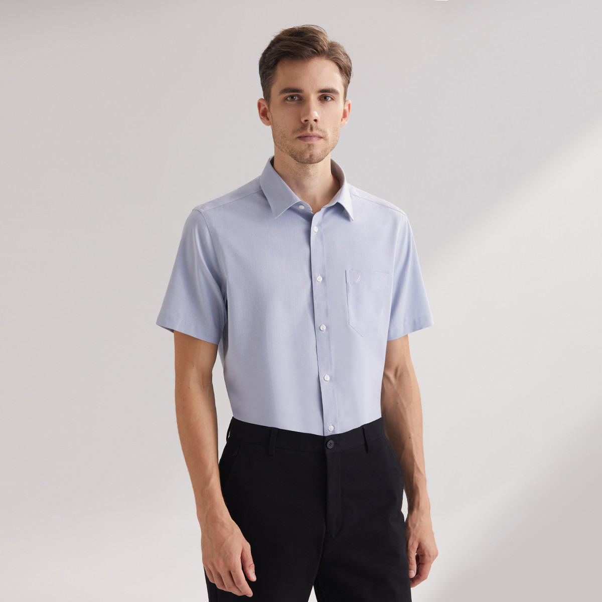 9129779.Nautica Tailored夏季男式商务长袖衬衫男式衬衣纯色短袖衬衫
