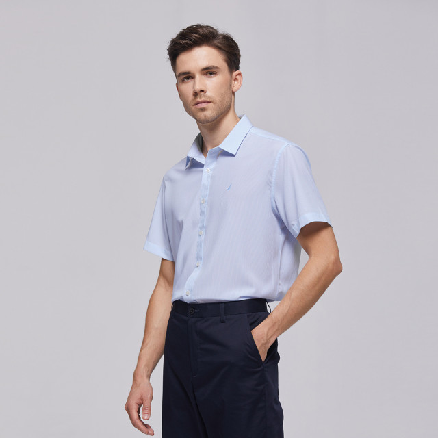 9130094.Nautica Tailored短袖条纹衬衣商务正装男士衬衫