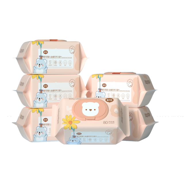 13294848.戴可思金盏花手口湿巾80抽*6包 手口屁专用幼儿新生纸巾 0荧光0酒精可擦嘴