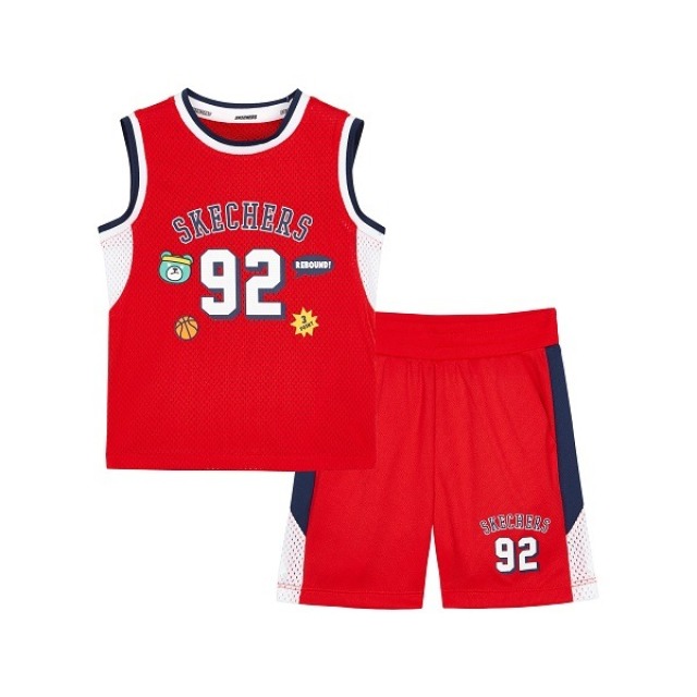 11817606.Skechers斯凯奇童装男宝宝套装小童运动背心短裤幼童篮球夏装L222B076