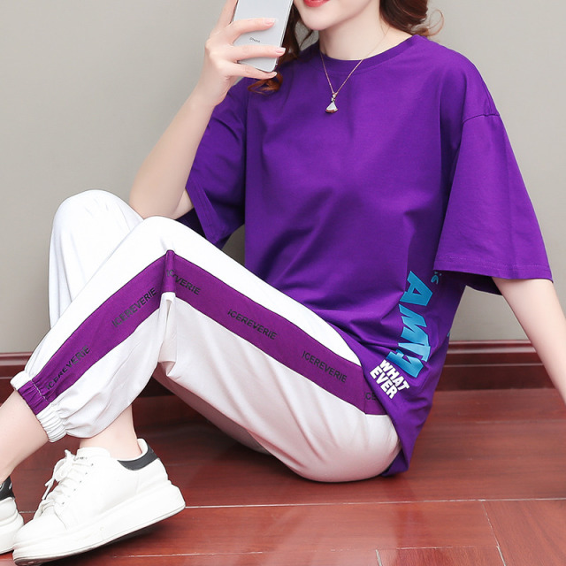 9167828.VPN 夏季运动服套装女装新款韩版修身休闲两件套