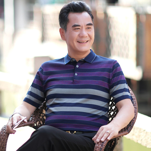 9171486.雄狮短袖Polo衫男士夏季薄款冰丝弹力针织衫商务休闲爸爸装体恤衫