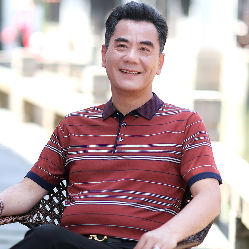 9171525.雄狮短袖Polo衫男士夏季薄款冰丝弹力针织衫商务休闲爸爸装体恤衫