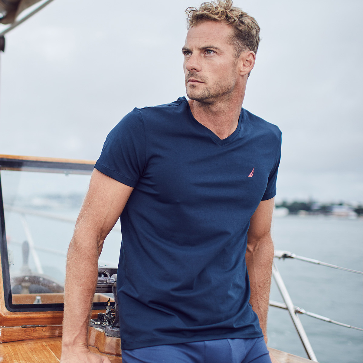 9177451.Nautica Underwear夏季男士精梳棉简约V领短袖家居内衣