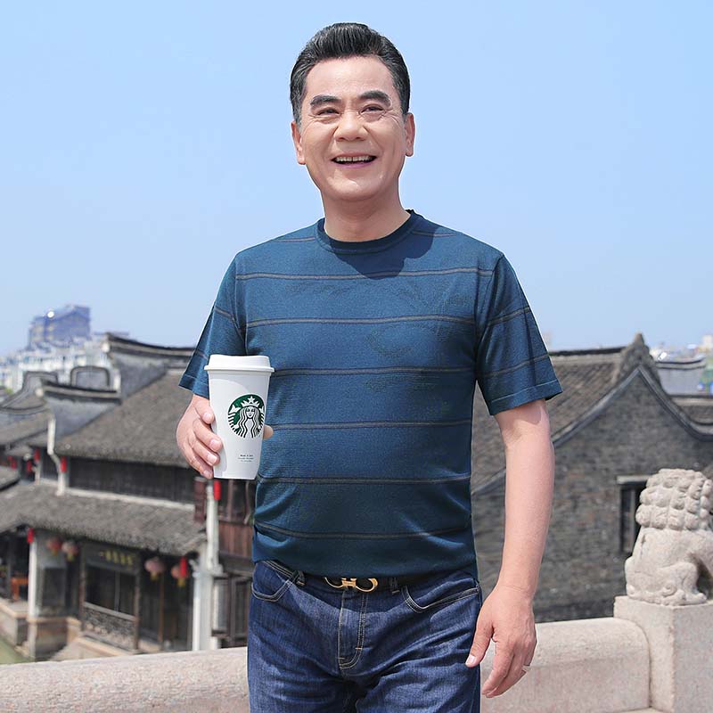 9210203.雄狮中年男士短袖t恤夏季新款时尚商务休闲针织半袖打底衫男装