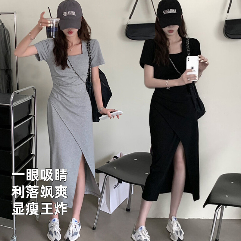 11034863.直降10元【一眼吸睛 显瘦王炸】FEIMI夏季吸睛显瘦不规则斜边开叉连衣裙