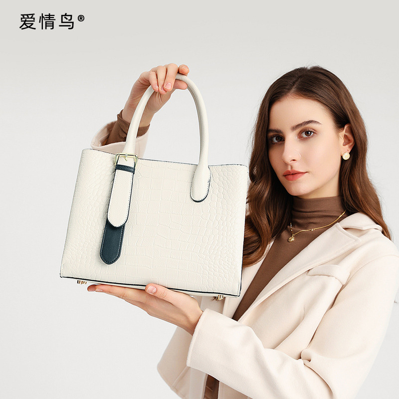 8657365.【限时优惠价】爱情鸟鳄鱼纹真皮手提包单肩斜挎包大容量托特包女士妈妈包