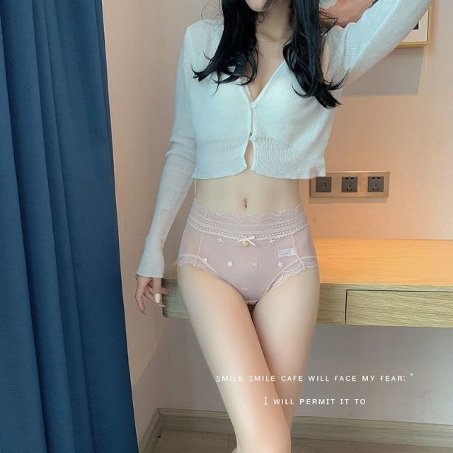 8999222.意达鸟高腰内裤女柔软蕾丝纯棉底裆透气网纱