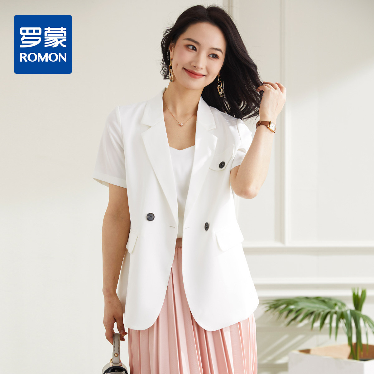 9320309.罗蒙夏季女装薄款小西装外套女士商务休闲通勤百搭短袖单西服上衣