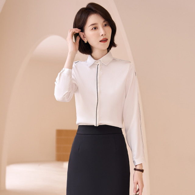 9324460.【高定款】罗蒙春秋女士长袖衬衫时尚气质简约时髦商务通勤百搭衬衣女