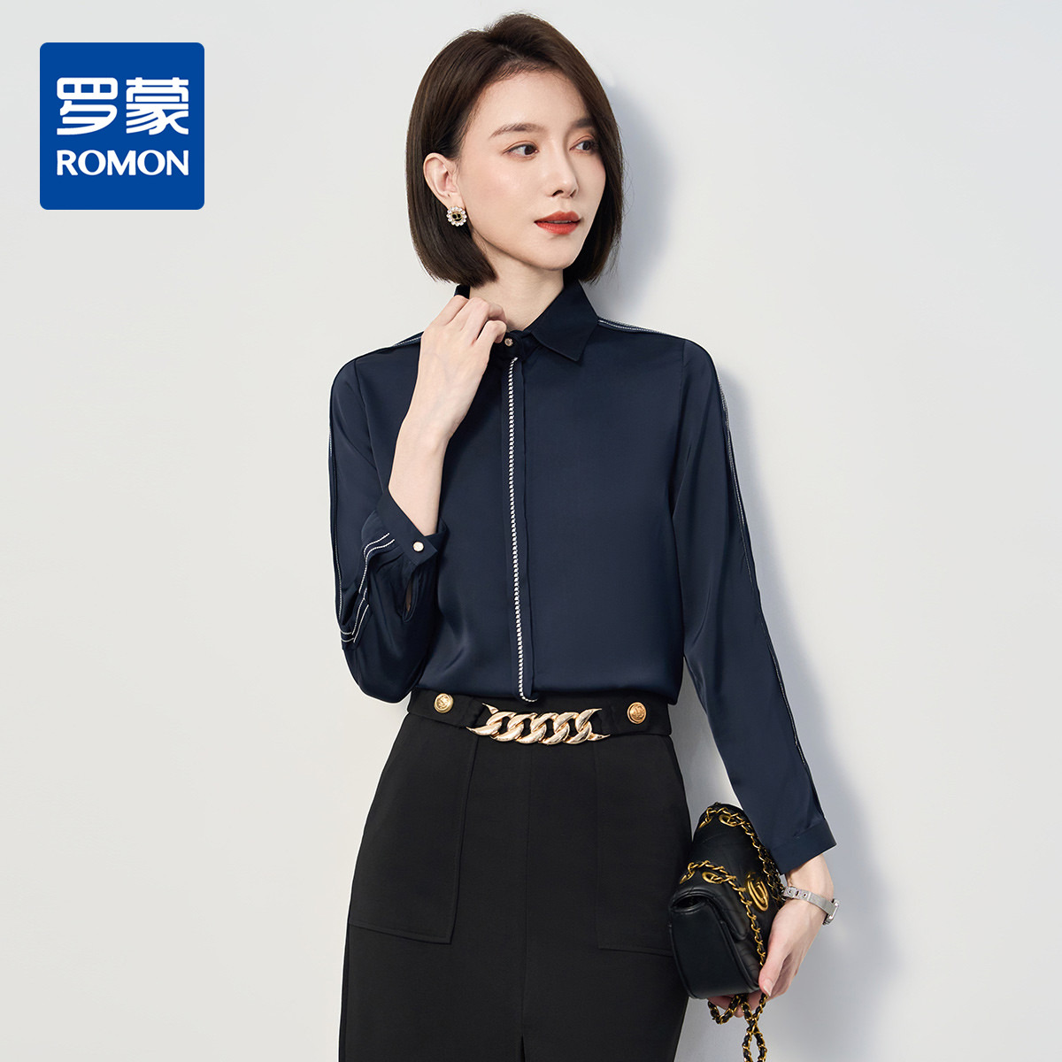 9324460.【高定款】罗蒙春秋女士长袖衬衫时尚气质简约时髦商务通勤百搭衬衣女