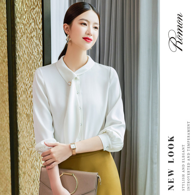 9326429.罗蒙新款女士长袖衬衫时尚设计感商务通勤气质百搭衬衣女