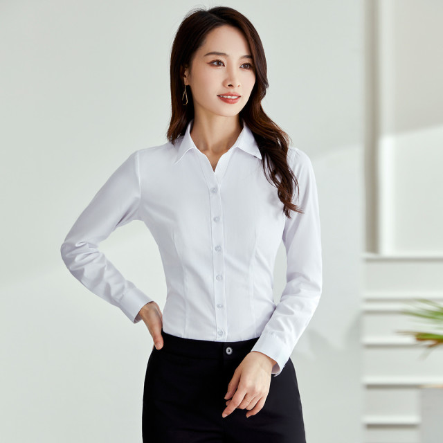 9324773.罗蒙春秋女士长袖衬衫商务正装纯色百搭棉柔透气修身显瘦上班衬衣女