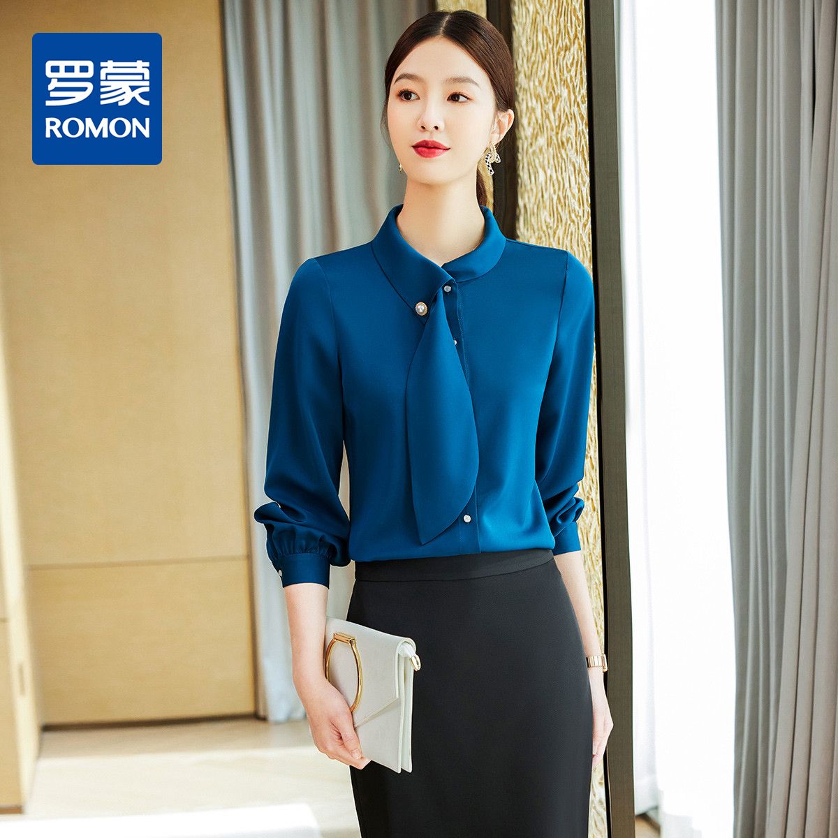 9326429.罗蒙新款女士长袖衬衫时尚设计感商务通勤气质百搭衬衣女