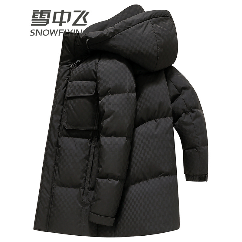 13137501.雪中飞羽绒服男中长款秋冬季保暖加厚印花格子男士外套