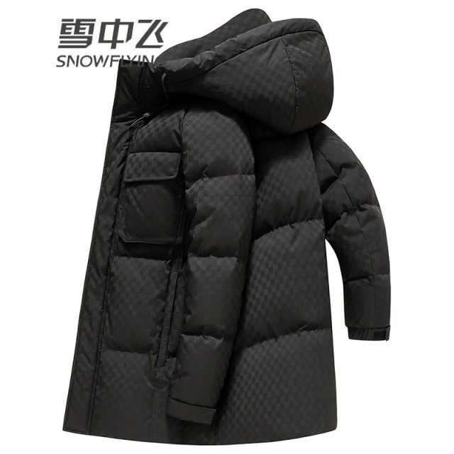 13137501.雪中飞羽绒服男中长款秋冬季保暖加厚印花格子男士外套