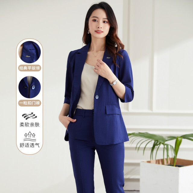 9369960.【西装+西裤】罗蒙春夏短袖西服套装女士商务通勤修身显瘦两件套