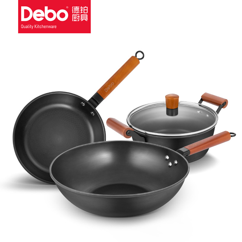 9367583.Debo徳铂富兰克林锅具套装不粘炒锅煎锅汤锅三件套装厨具（禁用电磁炉）