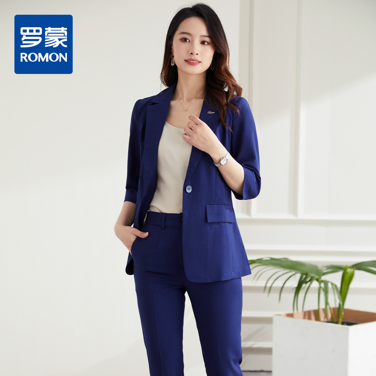 9369960.【西装+西裤】罗蒙春夏短袖西服套装女士商务通勤修身显瘦两件套