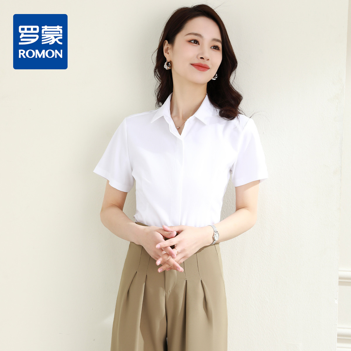 9373538.罗蒙夏季女装短袖衬衫女士修身显瘦商务正装通勤职业工装OL上班衬衣