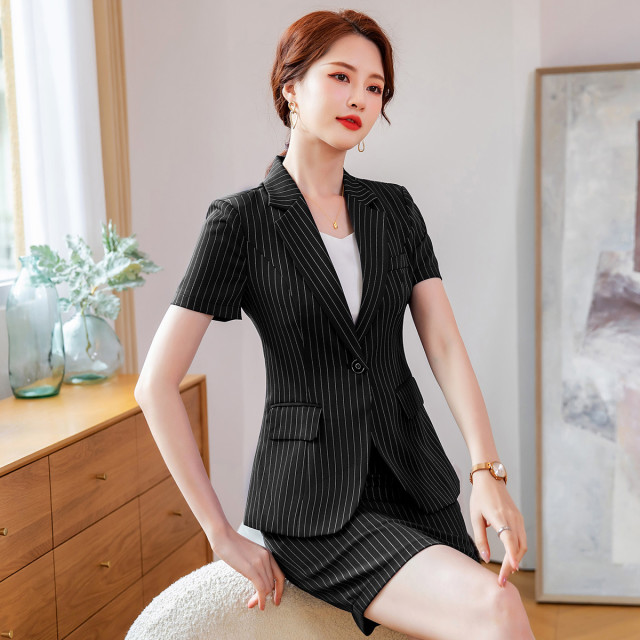 9373630.【上衣+裙子】罗蒙西服套装女夏季薄款商务通勤职业装工装修身女西服